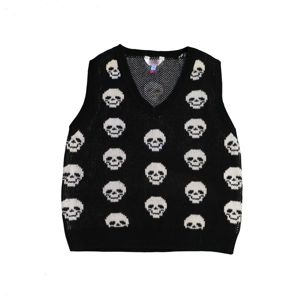 No Boundaries V-Neck Skull Print Sweater Vest Size M